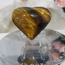 Load image into Gallery viewer, Heart Tigers Eye Crystal Carving Heart Stone on Stand 45mm 1