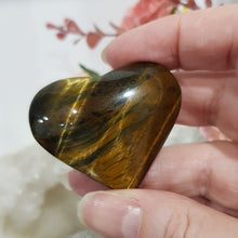 Load image into Gallery viewer, Heart Tigers Eye Crystal Carving Heart Stone on Stand 45mm 1