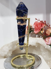 Load image into Gallery viewer, Sodalite Sceptor on Gold Stand Crystal Carving Stone 150mm 1