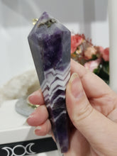 Load image into Gallery viewer, Amethyst Crystal Chevron Sceptor on Gold Stand Crystal Carving Stone 165mm 3 STUNNING