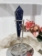 Load image into Gallery viewer, Sodalite Sceptor on Silver Stand Crystal Carving Stone 150mm 2