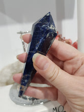 Load image into Gallery viewer, Sodalite Sceptor on Silver Stand Crystal Carving Stone 150mm 2