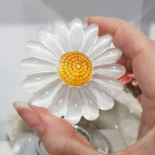 Load image into Gallery viewer, Daisy Selenite Crystal Carving on Stand Stone 130mm 1 flower