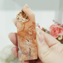 Load image into Gallery viewer, Pink Agate Natural Crystal Point Obelisk Tower Stone 70mm 6