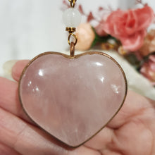 Load image into Gallery viewer, UNCONDITIONAL LOVE - Rose Quartz electroformed Heart Crystal Copper Wired Energy Enhancer / Hanger / Sun Catcher 200mm EE49