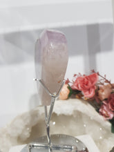 Load image into Gallery viewer, Amethyst Agate Heart Crystal Carving on Silver Stand stone 145mm 4 Gorgeous Banding!