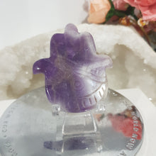 Load image into Gallery viewer, Hamsa Hand Amethyst Crystal Carving on stand 55mm 1