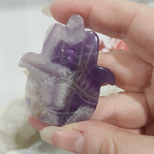 Load image into Gallery viewer, Hamsa Hand Amethyst Crystal Carving on stand 55mm 1