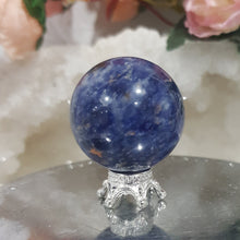Load image into Gallery viewer, Sodalite Sphere Crystal Carving on Silver Stand 30mm 8