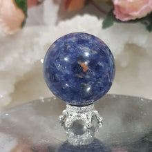 Load image into Gallery viewer, Sodalite Sphere Crystal Carving on Silver Stand 30mm 8