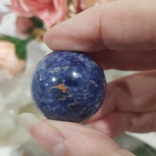 Load image into Gallery viewer, Sodalite Sphere Crystal Carving on Silver Stand 30mm 8