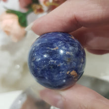 Load image into Gallery viewer, Sodalite Sphere Crystal Carving on Silver Stand 30mm 8