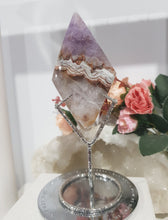Load image into Gallery viewer, Amethyst Agate Diamond Crystal Carving on Silver Stand stone 160mm 3