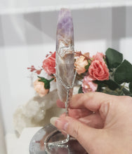 Load image into Gallery viewer, Amethyst Agate Diamond Crystal Carving on Silver Stand stone 160mm 3