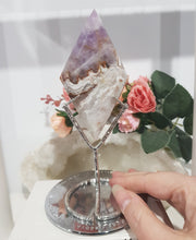 Load image into Gallery viewer, Amethyst Agate Diamond Crystal Carving on Silver Stand stone 160mm 3