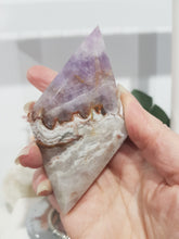 Load image into Gallery viewer, Amethyst Agate Diamond Crystal Carving on Silver Stand stone 160mm 3
