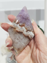 Load image into Gallery viewer, Amethyst Agate Diamond Crystal Carving on Silver Stand stone 160mm 3