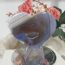 Load image into Gallery viewer, Heart Blue Agate Crystal Carving on Stand Stone 95mm 1 LOVELY!