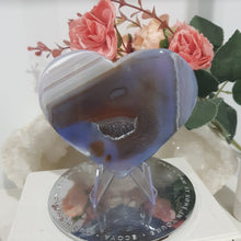 Load image into Gallery viewer, Heart Blue Agate Crystal Carving on Stand Stone 95mm 1 LOVELY!