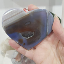 Load image into Gallery viewer, Heart Blue Agate Crystal Carving on Stand Stone 95mm 1 LOVELY!