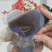 Load image into Gallery viewer, Heart Blue Agate Crystal Carving on Stand Stone 95mm 1 LOVELY!