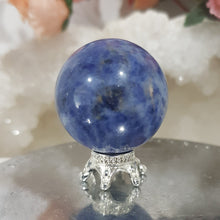 Load image into Gallery viewer, Sodalite Sphere Crystal Carving on Silver Stand 30mm 10