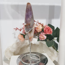 Load image into Gallery viewer, Amethyst Agate Diamond Crystal Carving on Silver Stand stone 160mm 4 GORGEOUS BANDING!