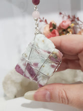 Load image into Gallery viewer, LOVE WITHIN - SELF LOVE | COMPASSION - Pink Tourmaline Crystal Rough Silver Wired Crystal Energy Enhancer© / Hanger / Sun Catcher / Ornament 200mm