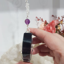 Load image into Gallery viewer, THE HEART OF CLARITY - INSIGHT / LOVE / CLARITY - Fluorite Heart Silver Wired Stone Crystal Energy Enhancer© / Hanger / Ornament / Sun catcher 200mm EE63