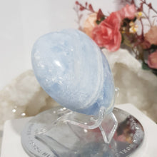 Load image into Gallery viewer, HEART Celestite Crystal Carving on Stand Stone 75mm 5 Gorgeous!