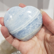 Load image into Gallery viewer, HEART Celestite Crystal Carving on Stand Stone 75mm 5 Gorgeous!