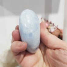Load image into Gallery viewer, HEART Celestite Crystal Carving on Stand Stone 75mm 5 Gorgeous!