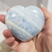 Load image into Gallery viewer, HEART Celestite Crystal Carving on Stand Stone 75mm 5 Gorgeous!
