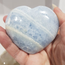 Load image into Gallery viewer, HEART Celestite Crystal Carving on Stand Stone 75mm 5 Gorgeous!