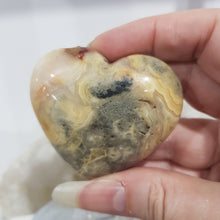Load image into Gallery viewer, HEART Crazy Lace Agate Crystal Carving on Stand 60mm 2 GORGEOUS!