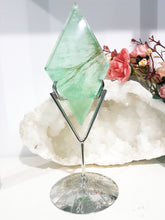 Load image into Gallery viewer, Green Fluorite Diamond Crystal Carving on Silver Stand 190mm 1