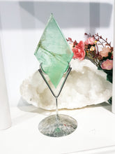 Load image into Gallery viewer, Green Fluorite Diamond Crystal Carving on Silver Stand 190mm 1