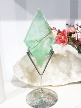 Load image into Gallery viewer, Green Fluorite Diamond Crystal Carving on Silver Stand 190mm 1