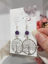 Load image into Gallery viewer, Quartz TREE OF LIFE Chip Bead Silver Earrings E70