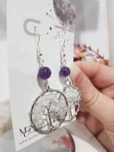 Load image into Gallery viewer, Quartz TREE OF LIFE Chip Bead Silver Earrings E70