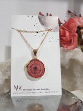 Load image into Gallery viewer, Pink Agate Geode (Dyed) Crystal Electroplated on Gold Plated Chain Pendant Necklace 20mm P240