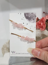 Load image into Gallery viewer, Hair Clip Set Crystal Chips Rose Quartz Gemstone Jewellery 55mm