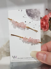 Load image into Gallery viewer, Hair Clip Set Crystal Chips Rose Quartz Gemstone Jewellery 55mm