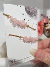 Load image into Gallery viewer, Hair Clip Set Crystal Chips Rose Quartz Gemstone Jewellery 55mm