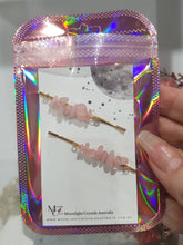 Load image into Gallery viewer, Hair Clip Set Crystal Chips Rose Quartz Gemstone Jewellery 55mm