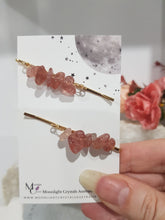 Load image into Gallery viewer, Hair Clip Set Crystal Chips Strawberry Quartz Gemstone Jewellery 55mm