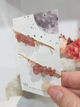 Load image into Gallery viewer, Hair Clip Set Crystal Chips Strawberry Quartz Gemstone Jewellery 55mm