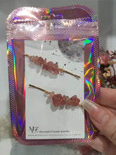Load image into Gallery viewer, Hair Clip Set Crystal Chips Strawberry Quartz Gemstone Jewellery 55mm