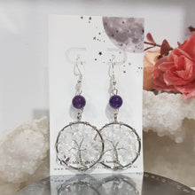Load image into Gallery viewer, Quartz TREE OF LIFE Chip Bead Silver Earrings E71