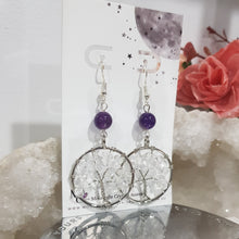 Load image into Gallery viewer, Quartz TREE OF LIFE Chip Bead Silver Earrings E71